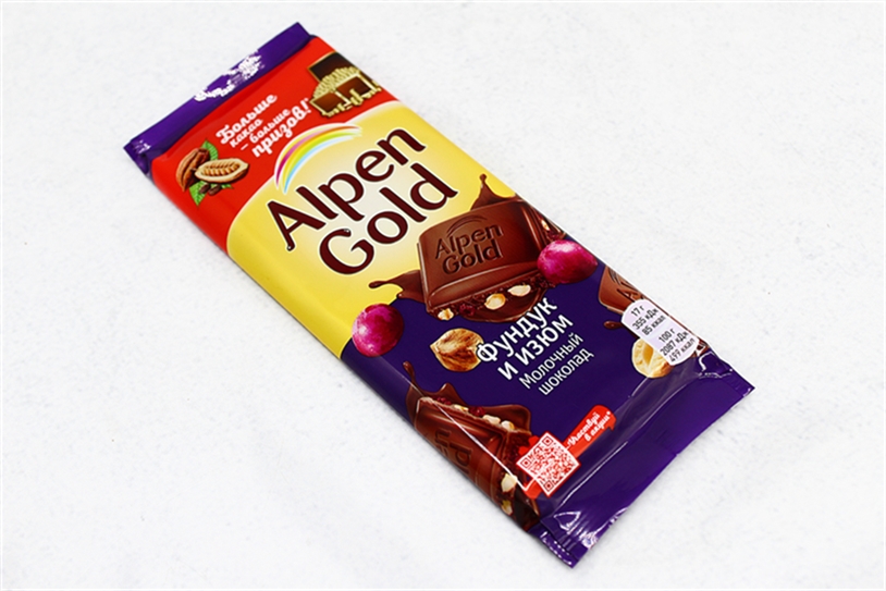 Шоколад Альпен Гольд молочный орех и изюм 85г
