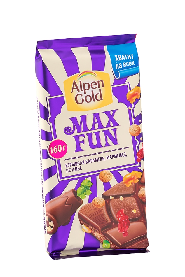 Шоколад Альпен Гольд МаксФан карамель мармелад и печенье 150г
