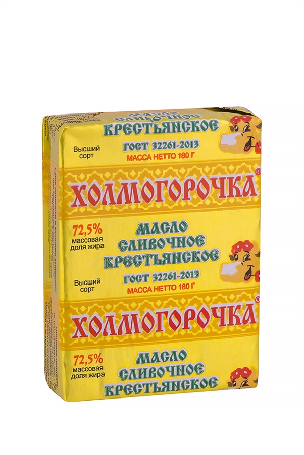 Масло Холмогорочка Крестьянское сливочное, не соленое 72,5% 180г