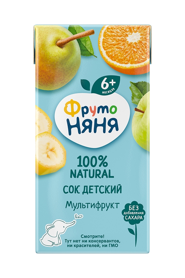 Сок ФрутоНяня мультифрукт  груша яблоко банан апельсин т/п 0,2л