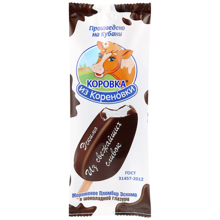 Мороженое Коровка из Кореновки эскимо пломбир шоколадная глазурь 70г