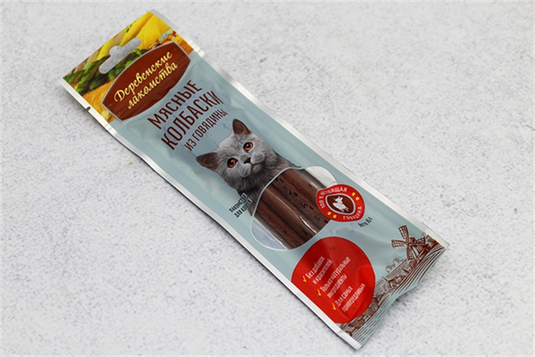 Колбаски мясные из говядины Деревенские лакомства для кошек 45г