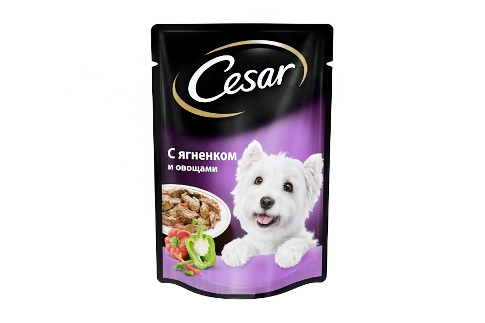 Корм Цезарь для взрослых собак с ягненком и овощами в соусе 85г
