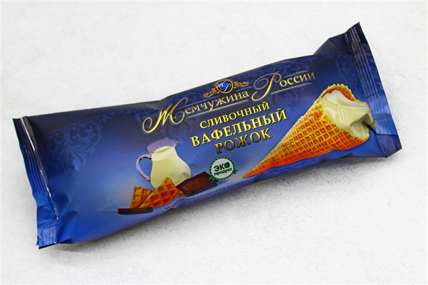 Мороженое Жемчужина России сливочное сахарный рожок глазурь 110г