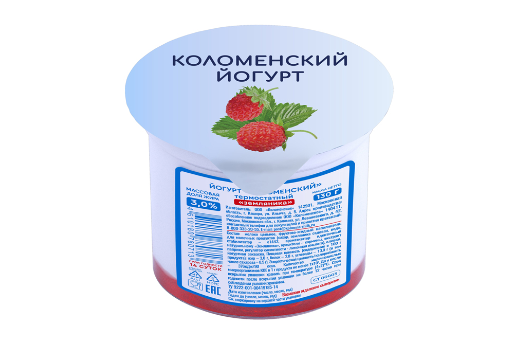 Йогурт Коломенский термостатный Земляника 3% 130г