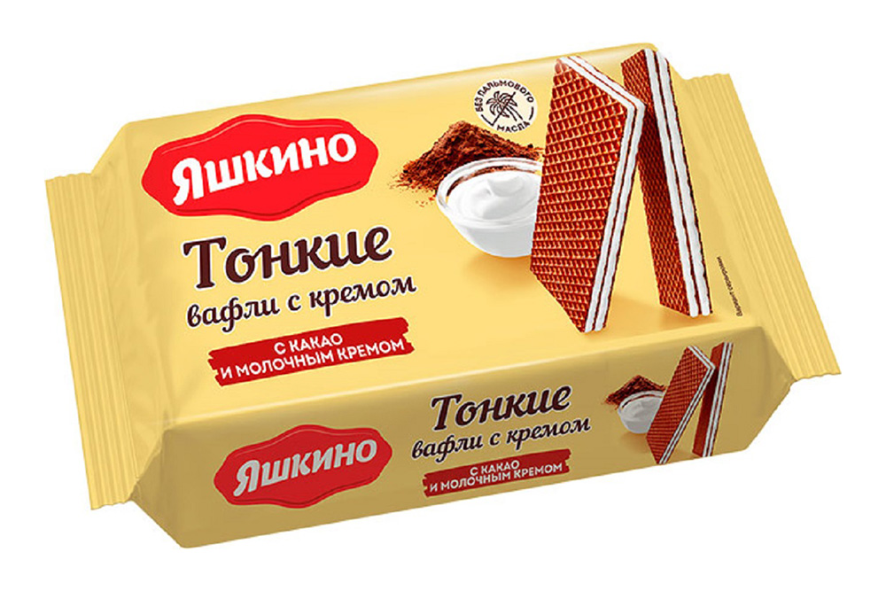 Вафли Яшкино тонкие с какао и молочным кремом 144г