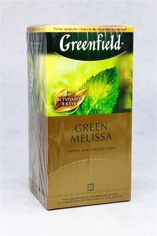 Чай Гринфилд Грин Мелисса зеленый байховый мелисса и мята в пакетиках 25шт