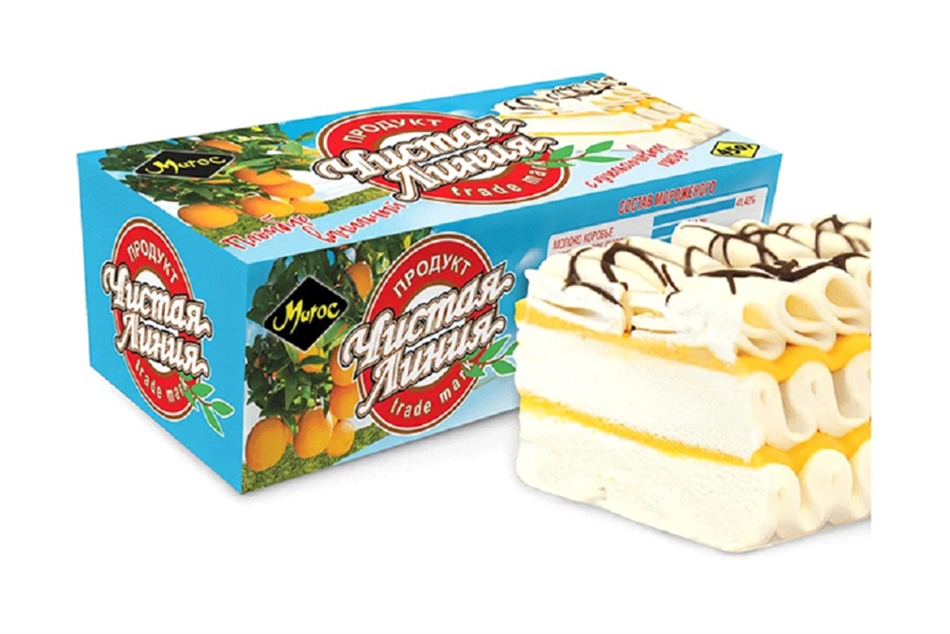 Мороженое торт Чистая Линия пломбир/апельс.пюре 450г