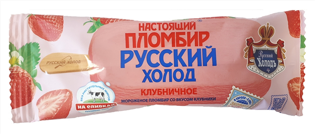 Мороженое Русский Холодъ пломбир клубничное эскимо 60г