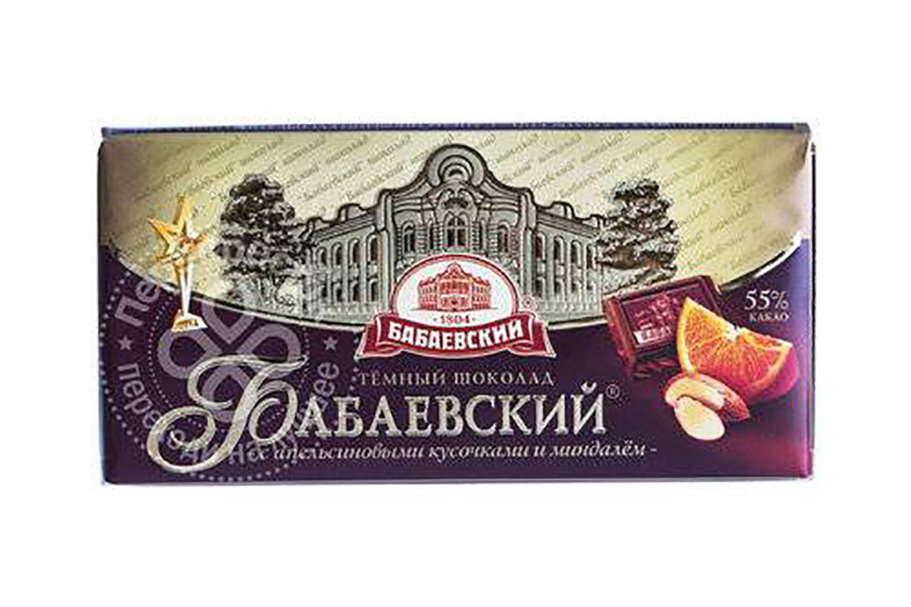 Шоколад Бабаевский с апельсиновыми кусочками и миндалем 90г