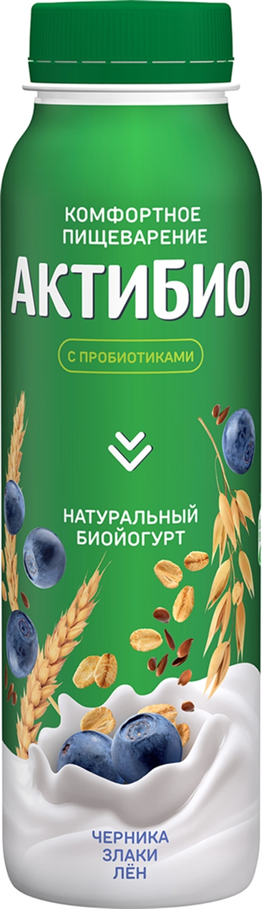 Биойогурт питьевой Актибио черника/5 злаков/семена льна 260г