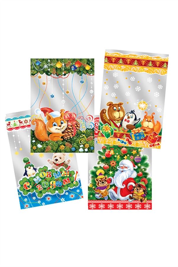 Пакет новогодний 20*35см металл/рисунок