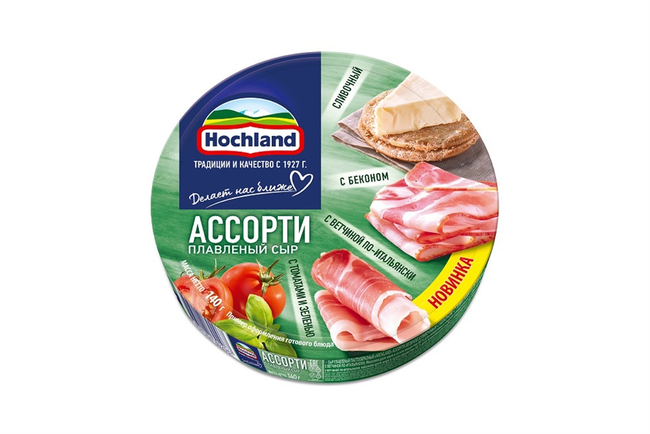 Сыр плавленный Хохланд ассорти зеленое круг 140г