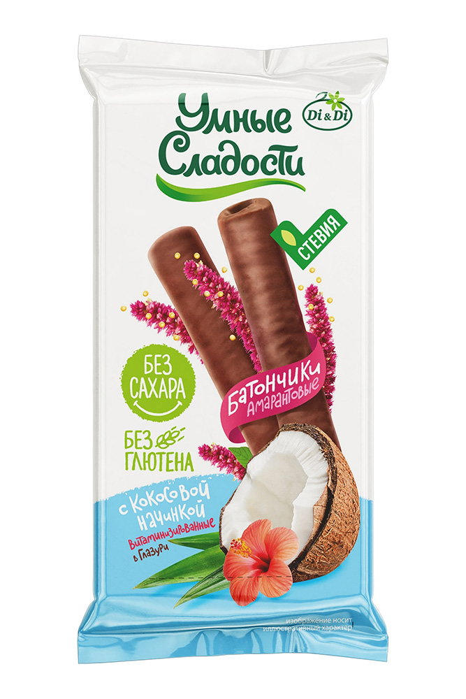 Батончики Умные сладости без глютена  с кокосовой начинкой  в глазури 20г
