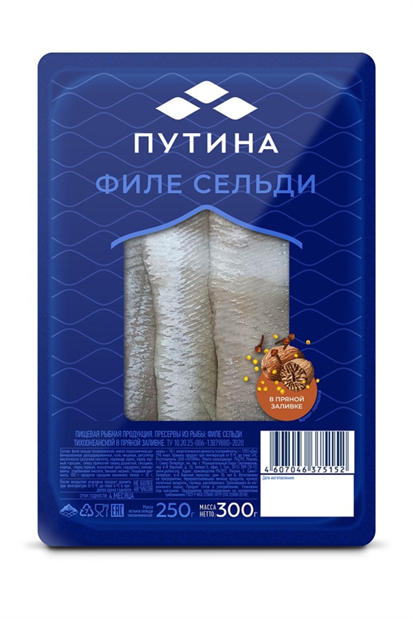 Сельдь Путина филе в пряной заливке 300г
