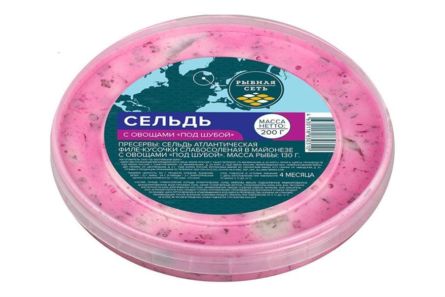 Сельдь Рыбная сеть  филе-кусочки в майонезе с овощами Под шубой200г