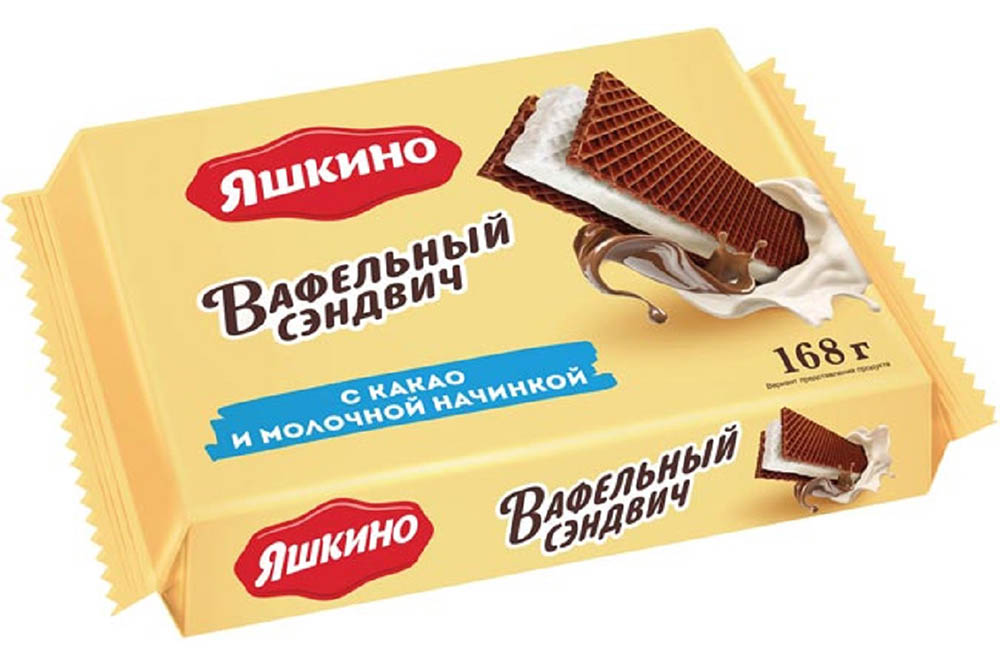 Вафельный сэндвич Яшкино с какао и молочной начинкой 168г