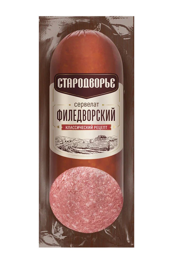 Колбаса Стародворье Сервелат Филедворский варено-копченая вакуумная упаковка 350г