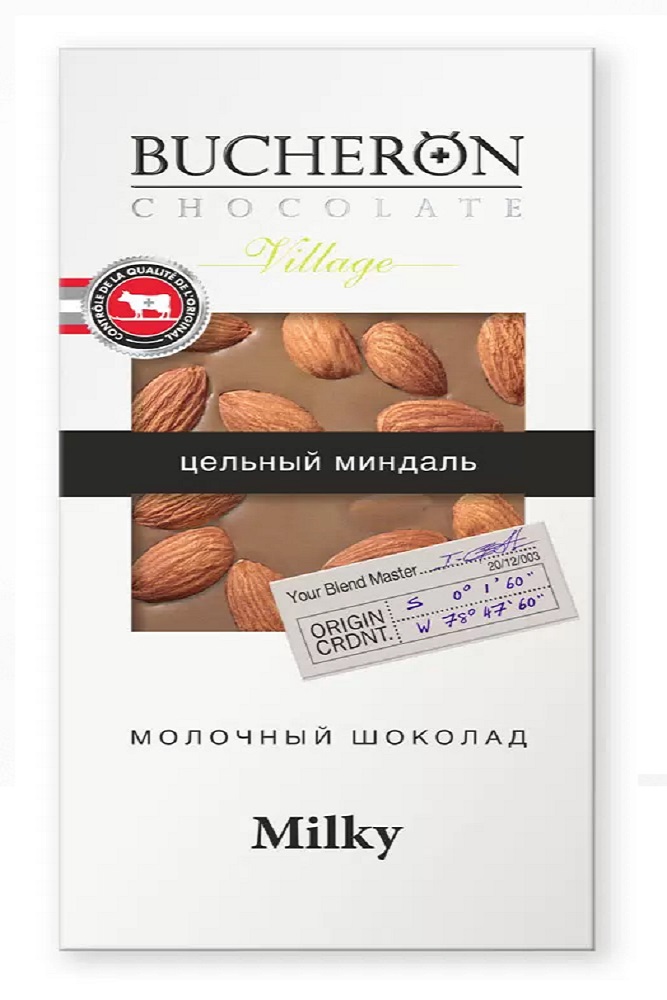 Шоколад Бушерон Виладж молочный с цельным миндалем 100г