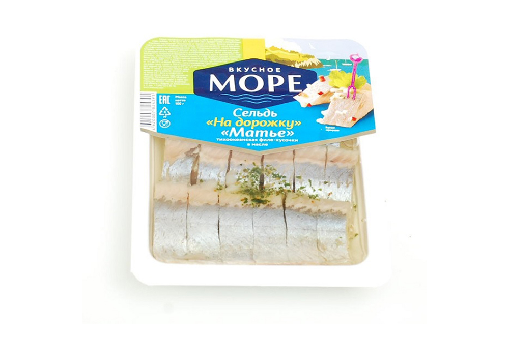 Сельдь Вкусное море филе-кус. в масле  На дорожку Матье 100г