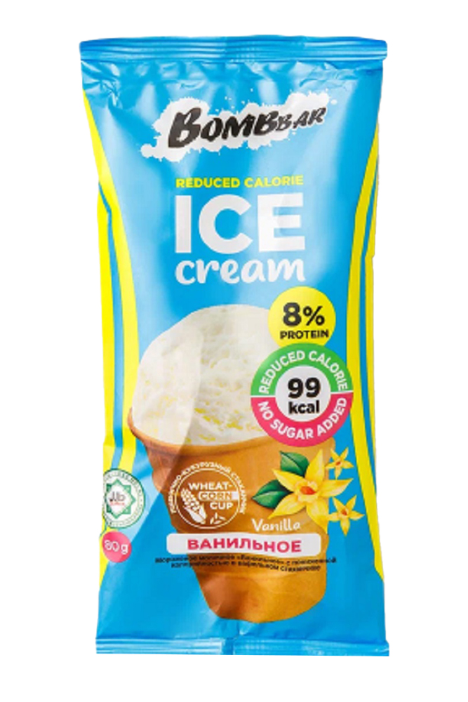 Мороженое Бомббар молочно  ванильный с понижеными калориями вафельный стакан80г