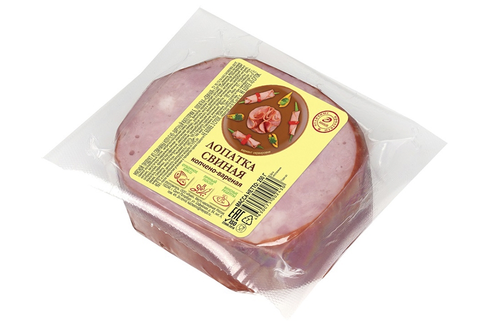 Лопатка Иней мясной продукт из свинины копчено-вареный вакуумная упаковка 250г