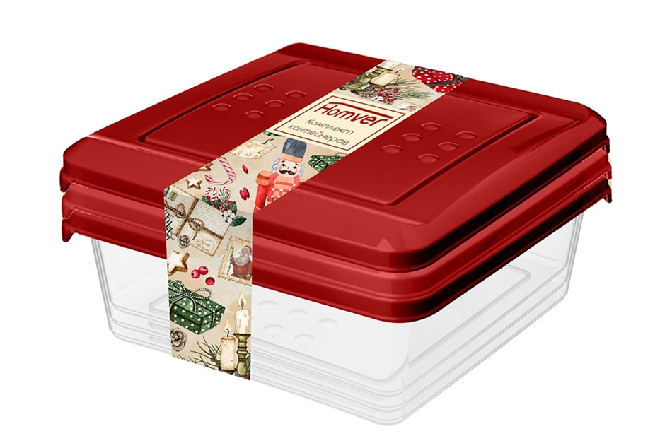 Комплект контейнеров для продуктов Асти квадрат 0,5лх3шт красный