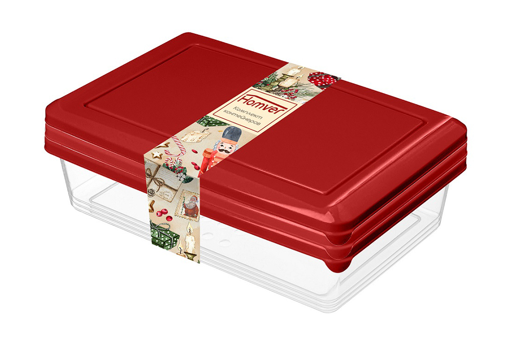 Комплект контейнеров для продуктов Асти прямоугольный 0,75л х 3шт красный