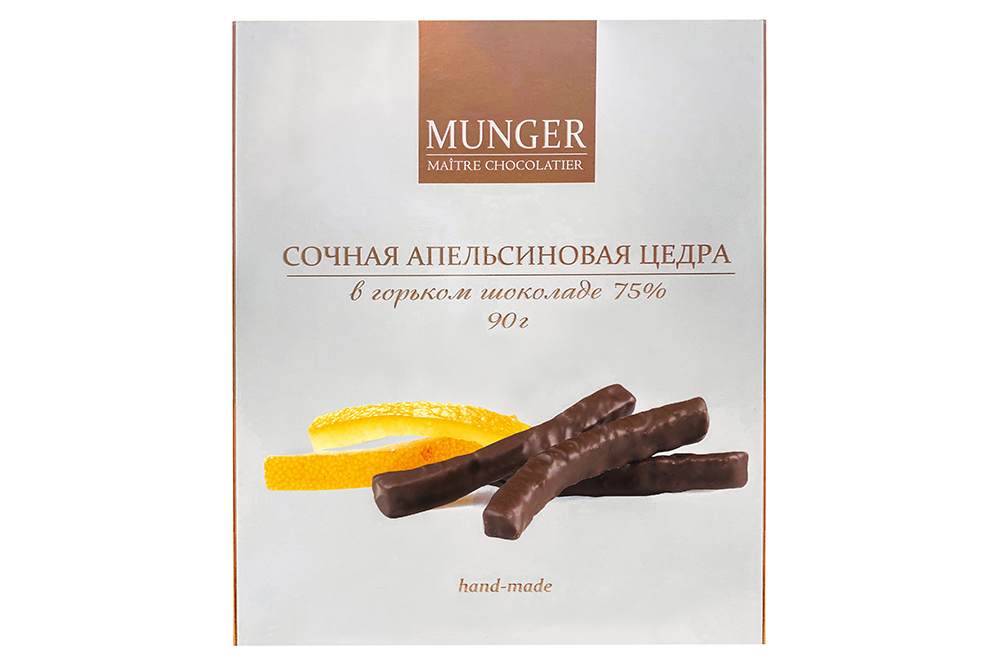 Цукаты Мунгер Мэтр Шоколатье из цедры апельсина  в горьком шоколаде 90г