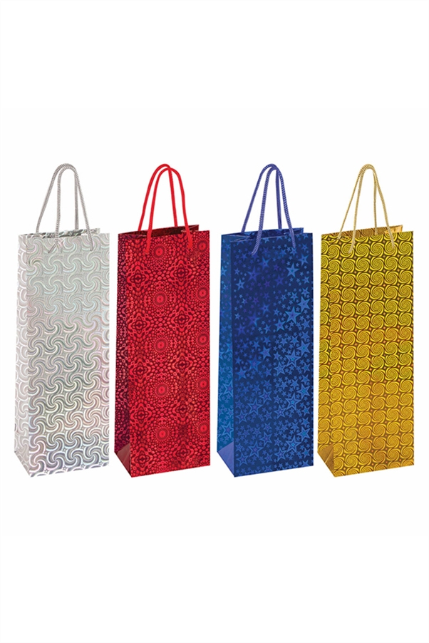 Пакет подарочный под бутылку ЗОЛОТАЯ СКАЗКА голография