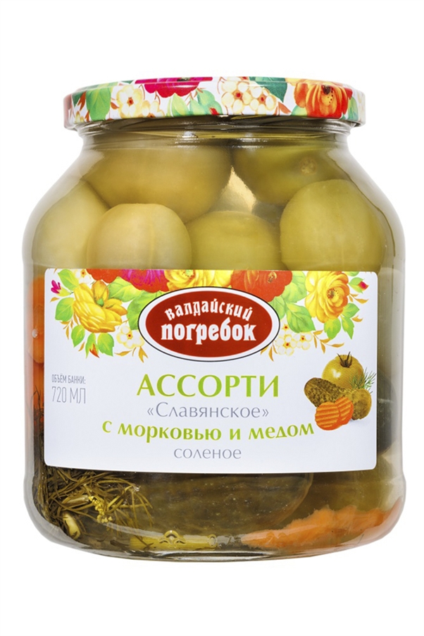 Ассорти Валдайский погребок Славянское соленое с морковью и медом стеклянная банка 720мл