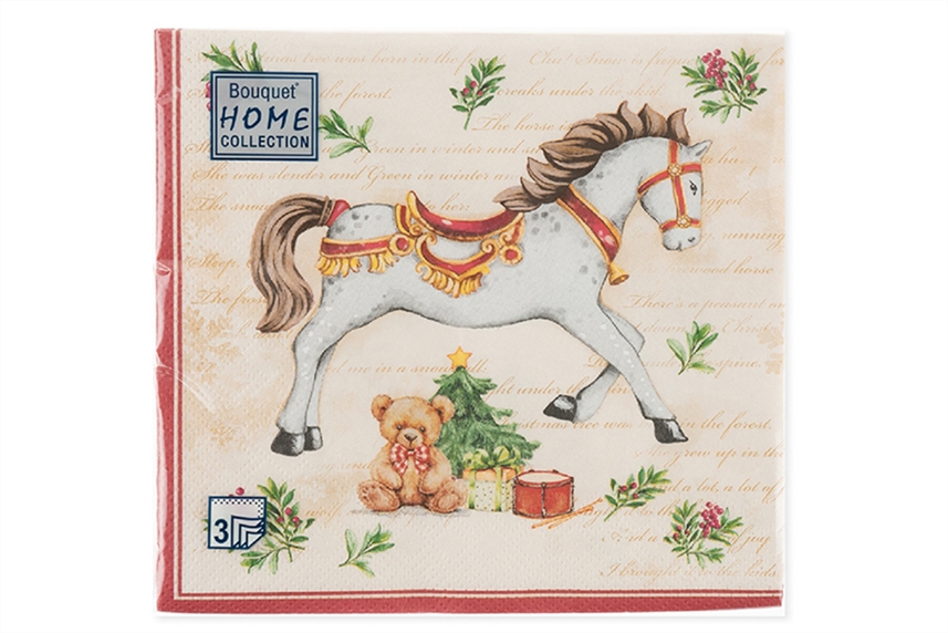 Салфетки бумажные Новогодняя лошадка 33х33см 3сл 20шт