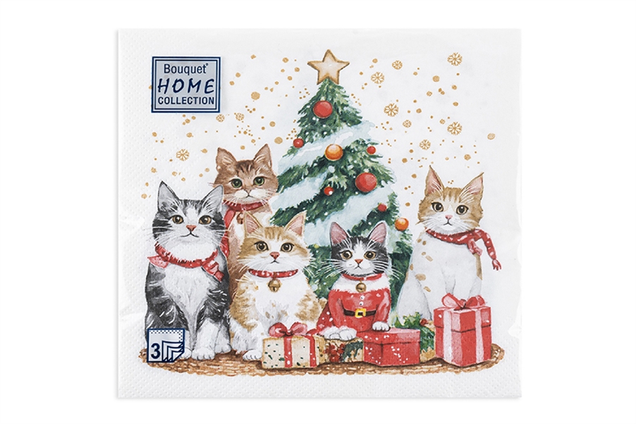 Салфетки бумажные Котята у елки 33х33см 3сл 20шт