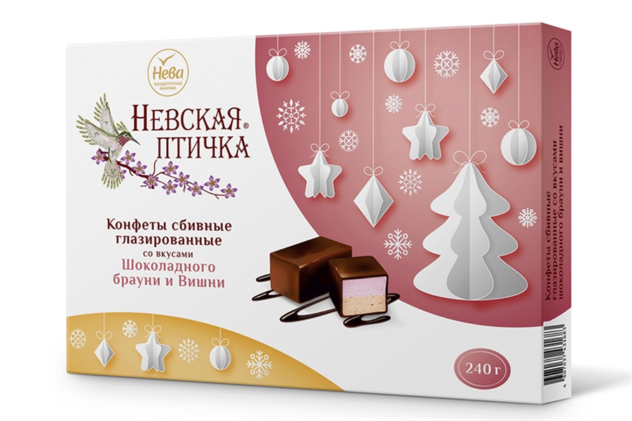 Конфеты Невская птичка со вкусами вишни и шоколадного Брауни 240г