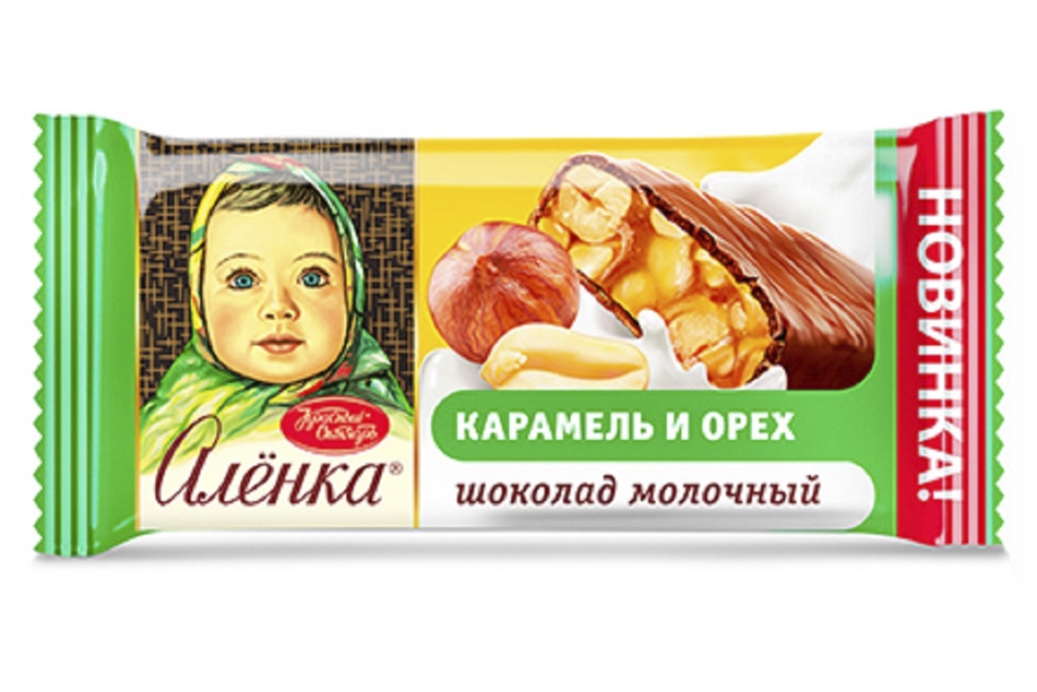 Шоколад Аленка молочный с начинкой  с мягкой карамелью и орехом25г