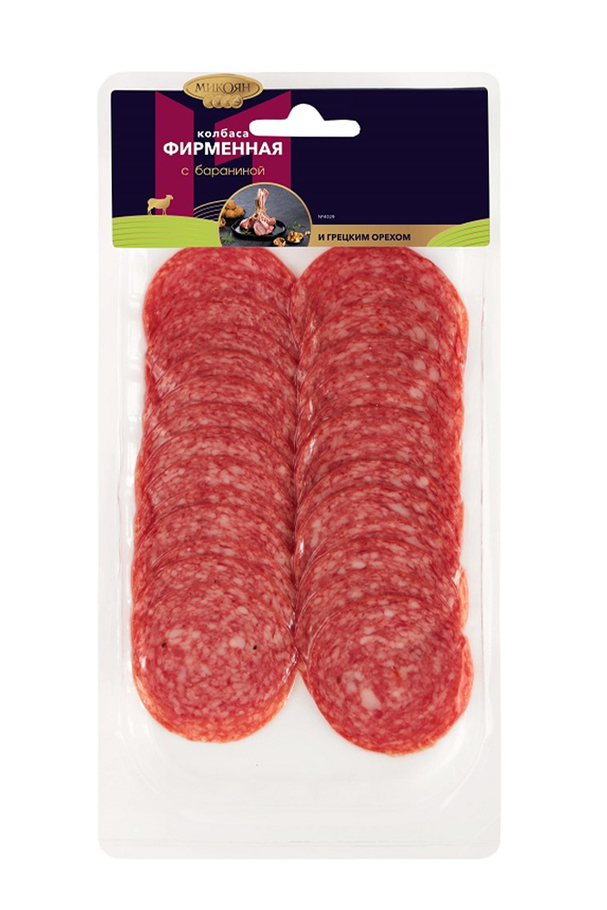 Колбаса Микоян Фирменная с баран. и грец.ор. с/к п/с нар 80г