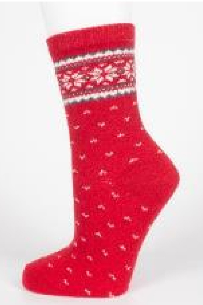 Носки женские махровые цвет  красно-белый р.23-25