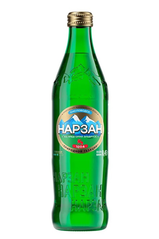 Вода Нарзан Золото минеральная газированная стеклянная бутылка 0,45л