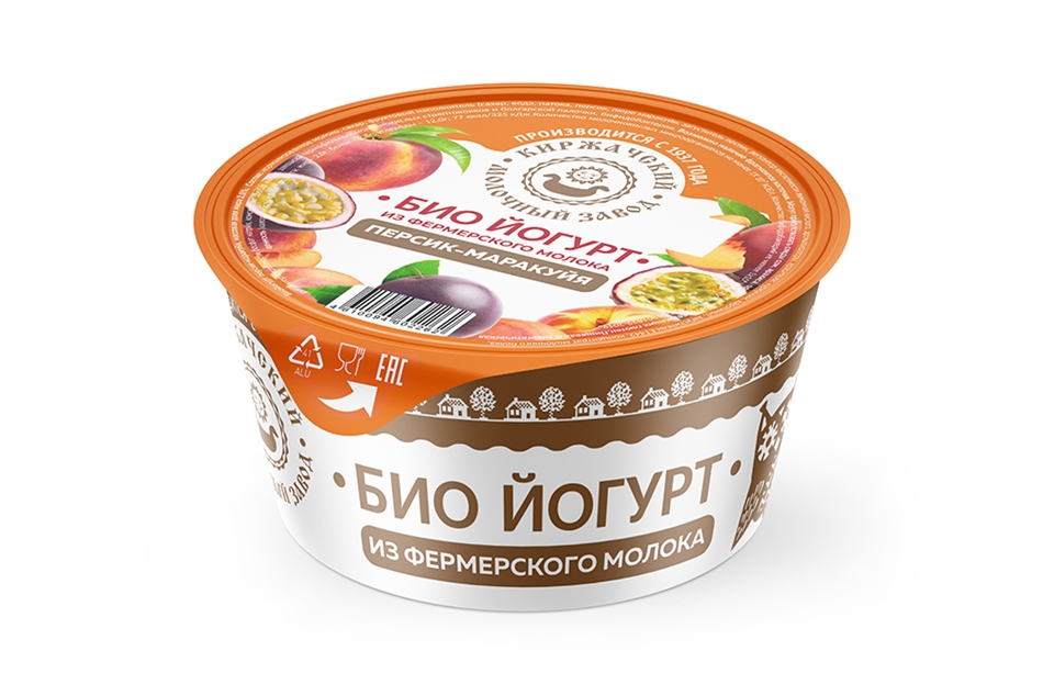 Биойогурт Киржачский МЗ персик/маракуйя 2,5% пл.ст 120г