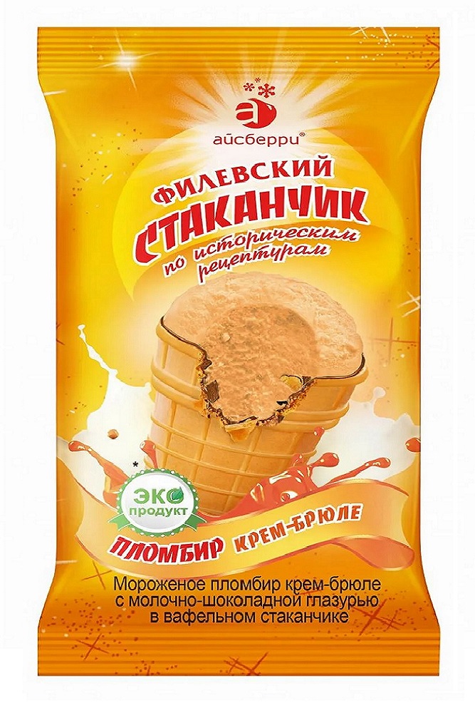 Мороженое Филевское  пломбир крем-брюле с молочно-шоколаной глазурью в стакане 100г