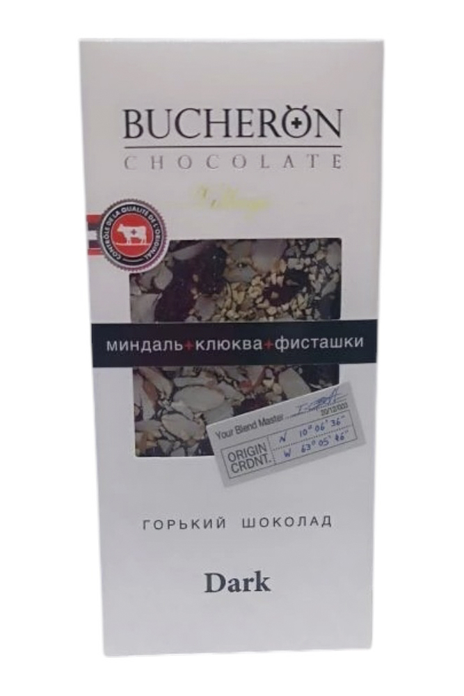Шоколад Бушерон Виллаж горький с миндалем клюквой и фисташкой 85г