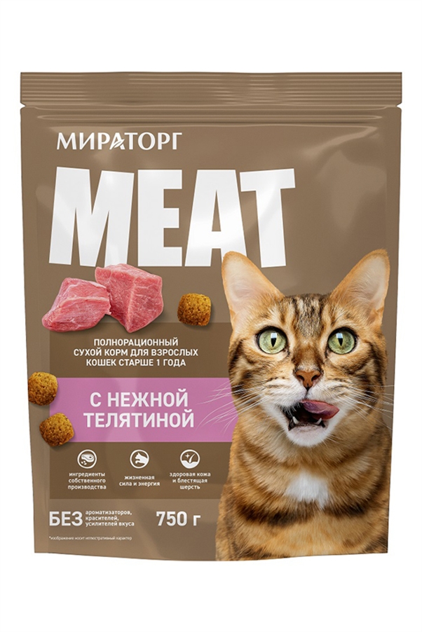 Корм Мит для взрослых кошек полнорационный нежная телятина 750г