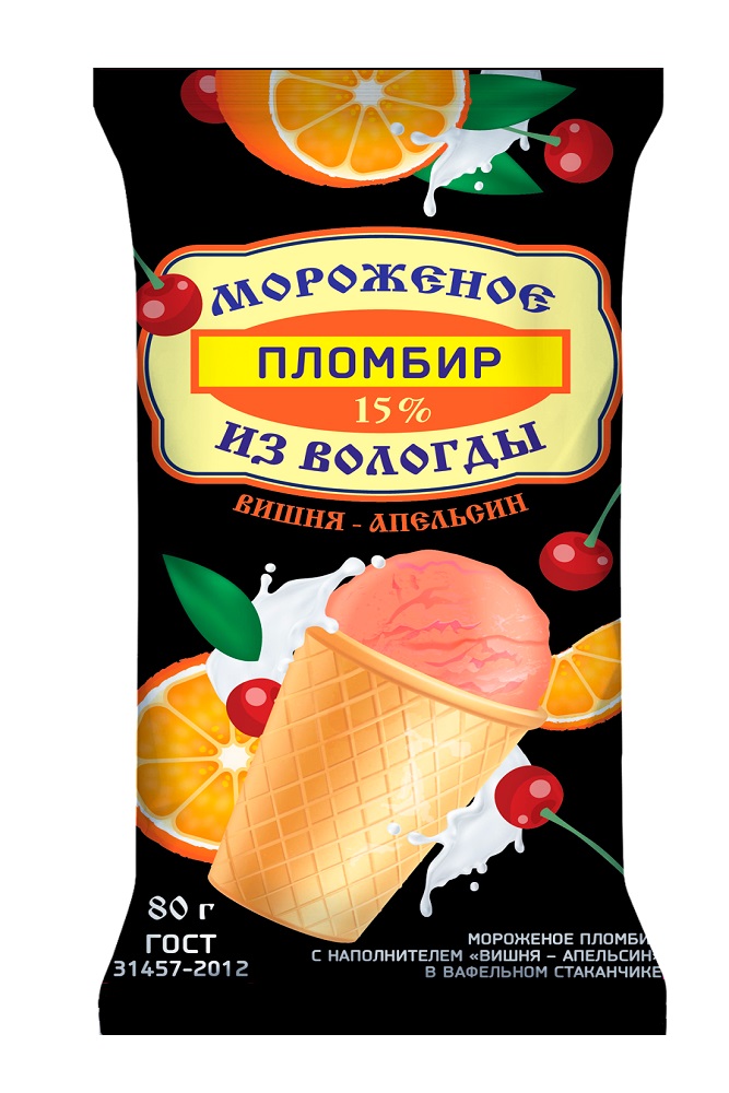 Мороженое Из Вологоды пломбир вкус вишня апельсин стакан 80г