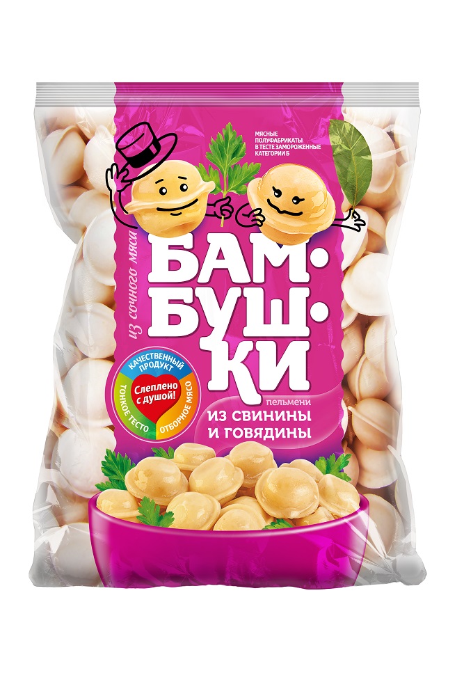 Пельмени Бамбушки из свинины/говядины полуфабрикат замороженный 400г