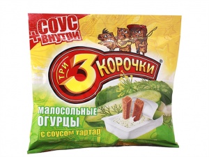 Сухарики 3 Корочки ржаные малосольные огурчики и соус Тартар 60г+25гр