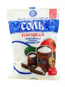 Соль пищевая йодированная Илецкая помол № 1 высший сорт п/э 1кг