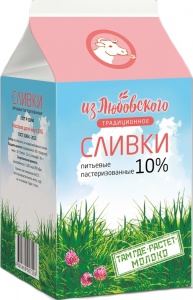 Сливки Из Любовского питьевые пастеризованные 10% т/п 450г