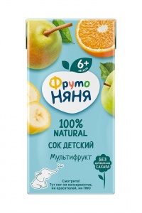 Сок ФрутоНяня мультифрукт  груша яблоко банан апельсин т/п 0,2л