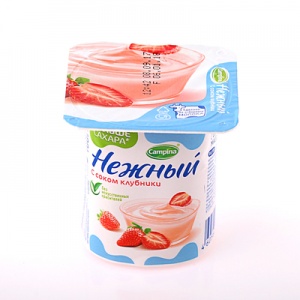 Йогуртный продукт Кампина Нежный с соком Клубники 1,2% 100г