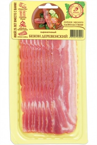 Бекон Иней Деревенский сырокопченый нарезка вакуумная упаковка 100г